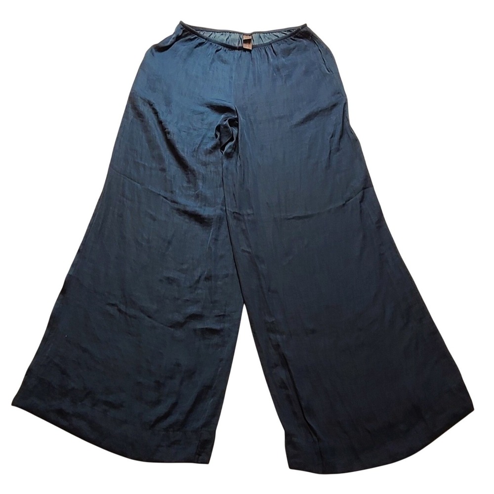 Auden Luxury Collection Navy Blue Satin Sleep Pants Women's M Wide‎ Leg Pajama